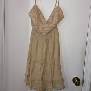 New w/ Tags! Cream/Tan Midi Dress with Spaghetti Straps